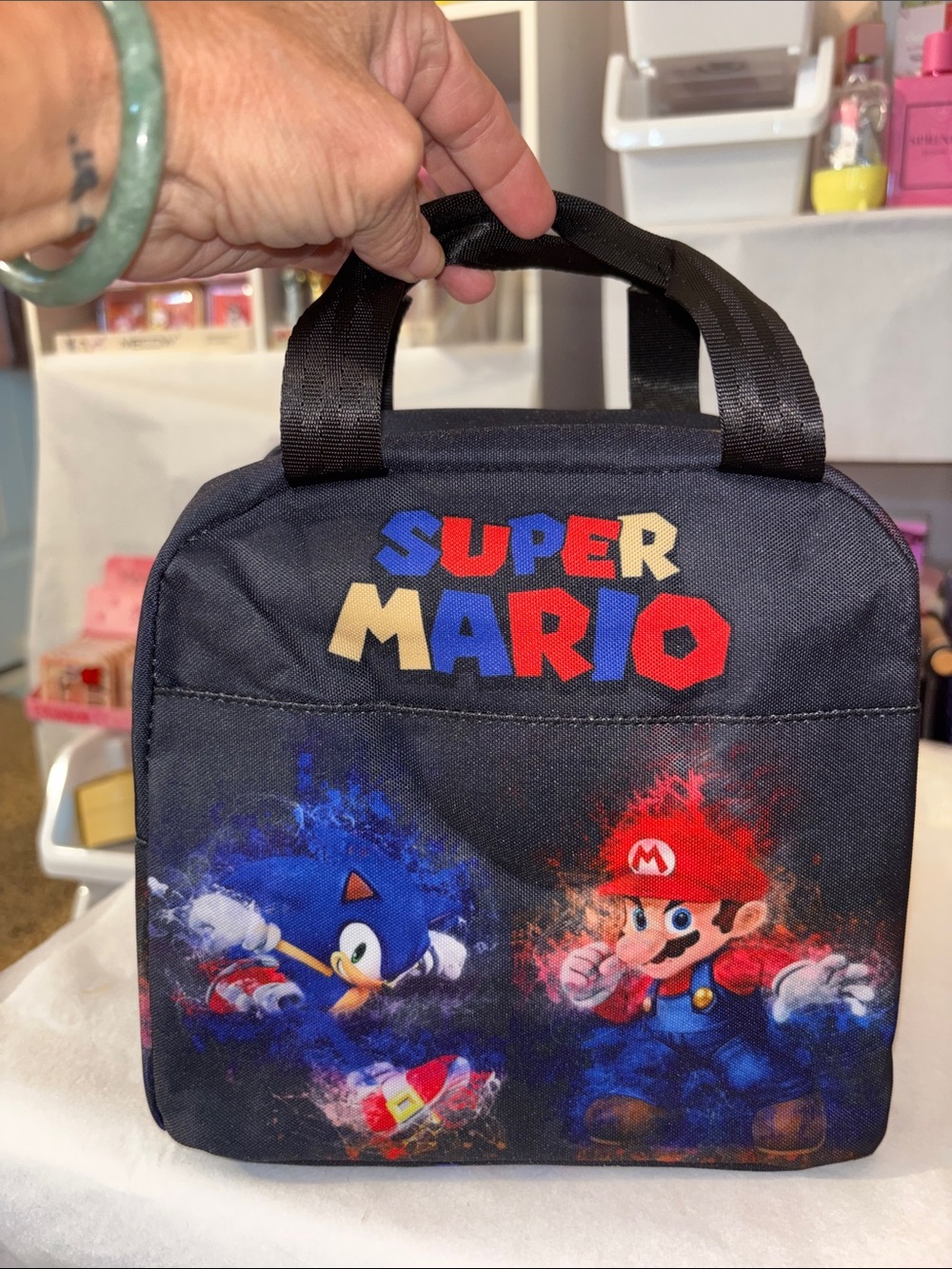 Super Mario & Sonic Lunch Tote - Black with Red & Blue Graphics